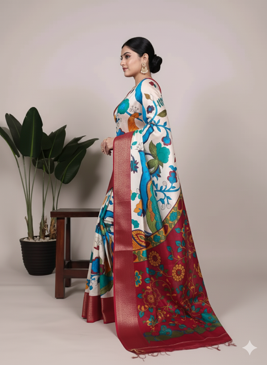 WMN  Tussar Silk Saree Online Maroon