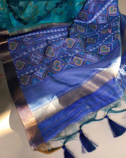 WMN 7417 Jacquard Silk Patola Printed Sari Online Skyblue