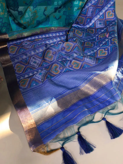 WMN 7417 Jacquard Silk Patola Printed Sari Online Skyblue