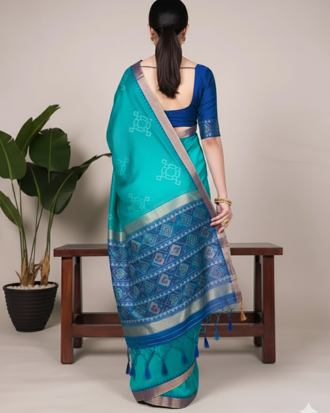 WMN 7417 Jacquard Silk Patola Printed Sari Online Skyblue
