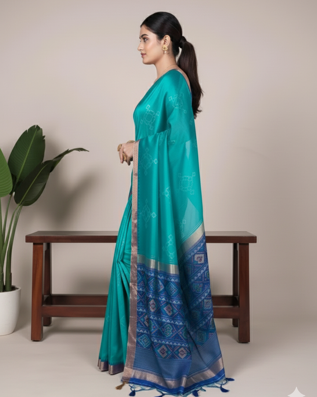 WMN 7417 Jacquard Silk Patola Printed Sari Online Skyblue