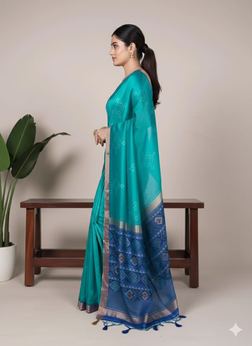 WMN 7417 Jacquard Silk Patola Printed Sari Online Skyblue