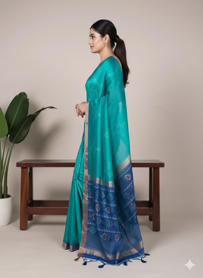 WMN 7417 Jacquard Silk Patola Printed Sari Online Skyblue