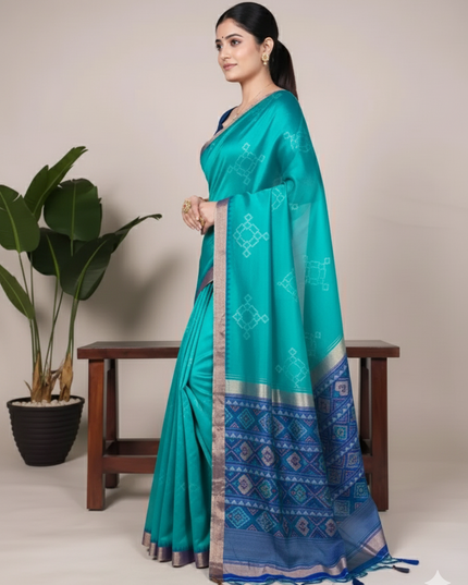 WMN 7417 Jacquard Silk Patola Printed Sari Online Skyblue