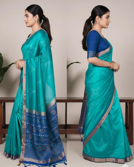 WMN 7417 Jacquard Silk Patola Printed Sari Online Skyblue