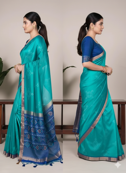 WMN 7417 Jacquard Silk Patola Printed Sari Online Skyblue